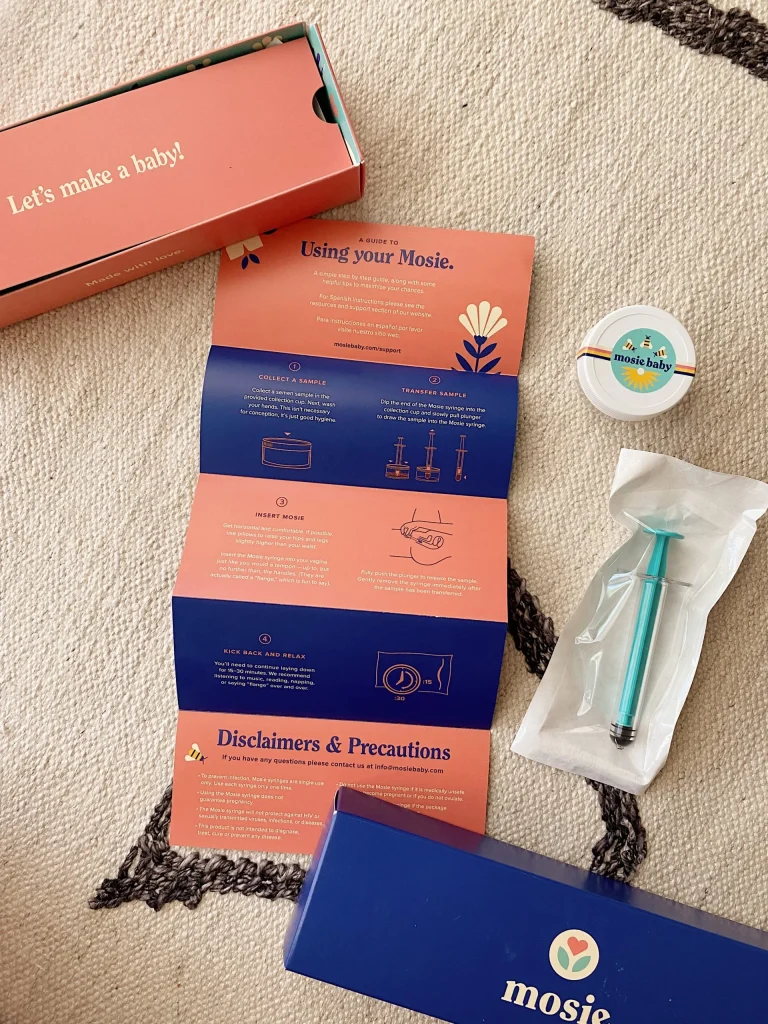 guide and materials for using Mosie Baby fertility kit on a textured surface