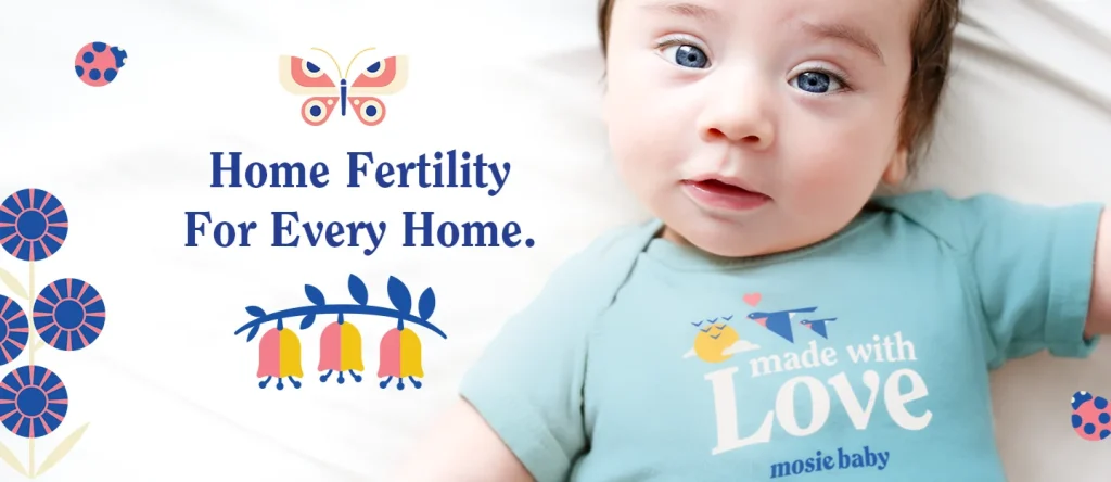 Baby wearing a blue shirt with "made with Love" text, surrounded by colorful floral and butterfly designs.