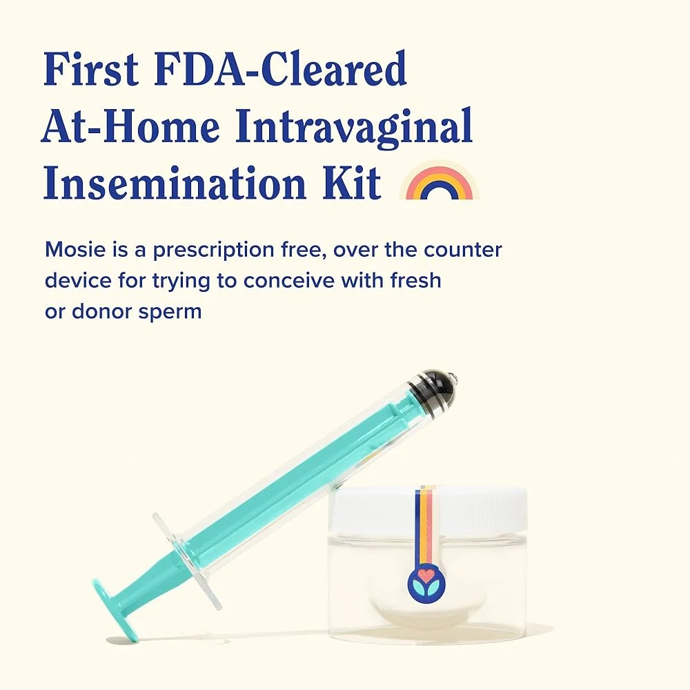 at-home insemination kit featuring a syringe and container for fresh or donor sperm conception